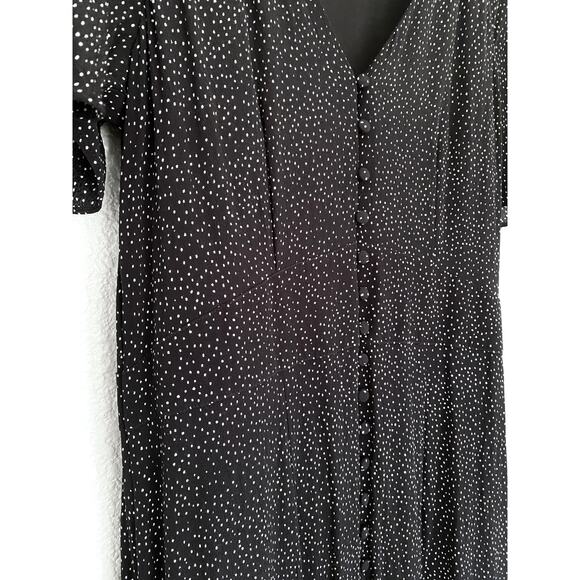 Express V-Neck Front Button Midi Dress Black White Spot Romantic Flutter Sleeve - Picture 3 of 12